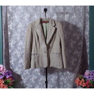 Vintage 70s Wool Blazer 1970s Blue Gray Herringbone Tweed Academia Size Medium